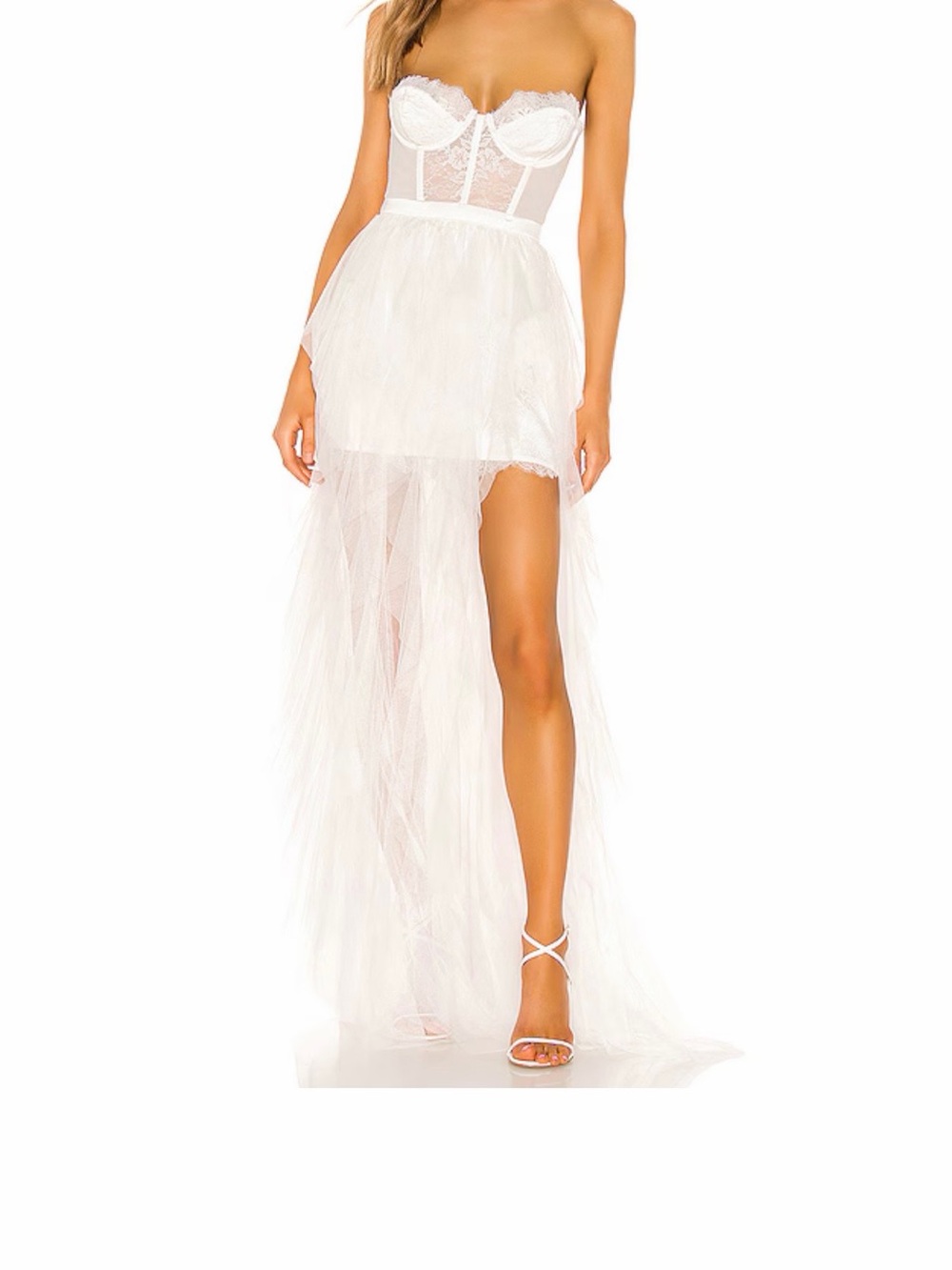 For Love & Lemons White Strapless Tulle High-Low Dress